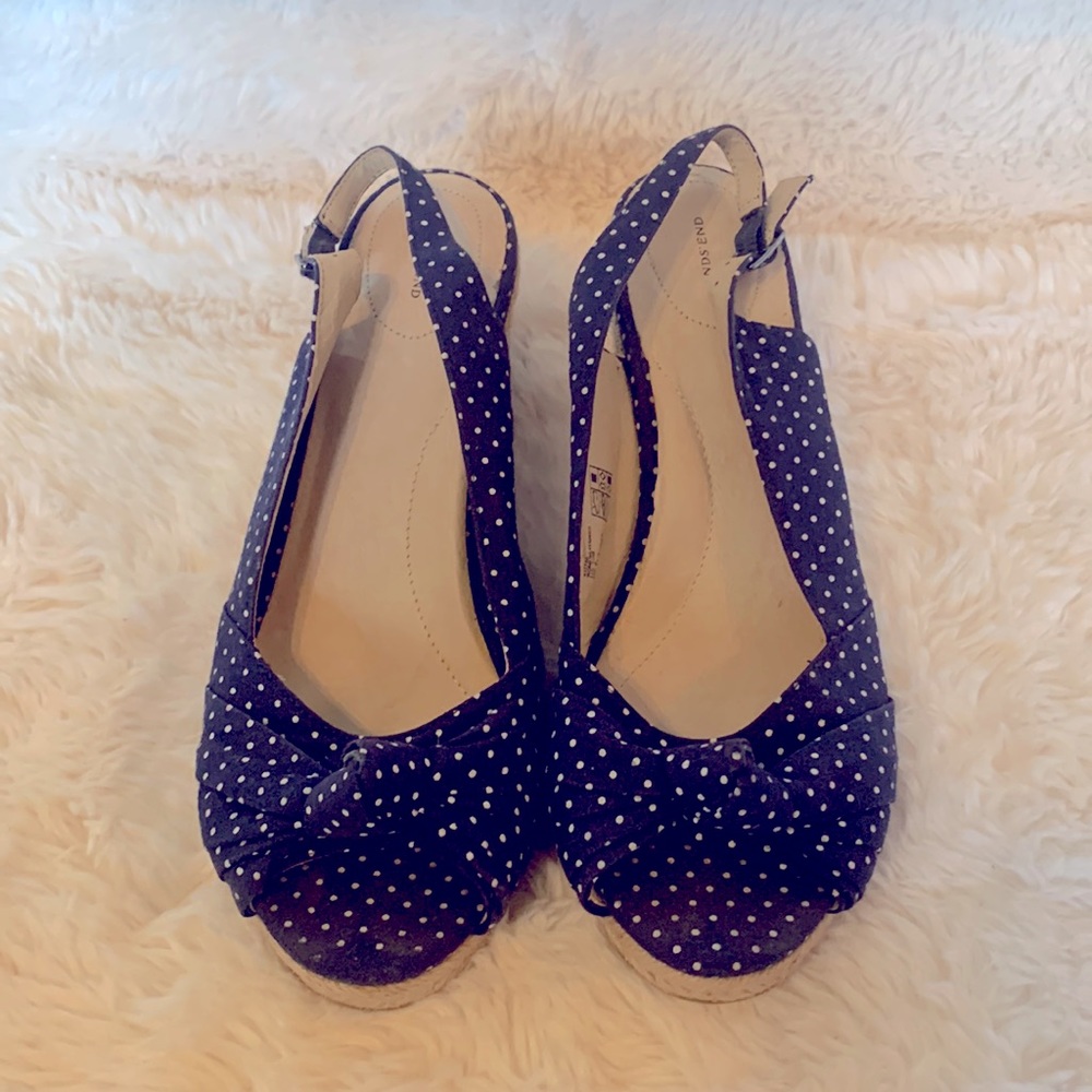 Navy Polka-dot Espadrille Wedge Sandal